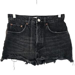 ZARA Mid Rise Black Cut Off Denim Shorts Size 6